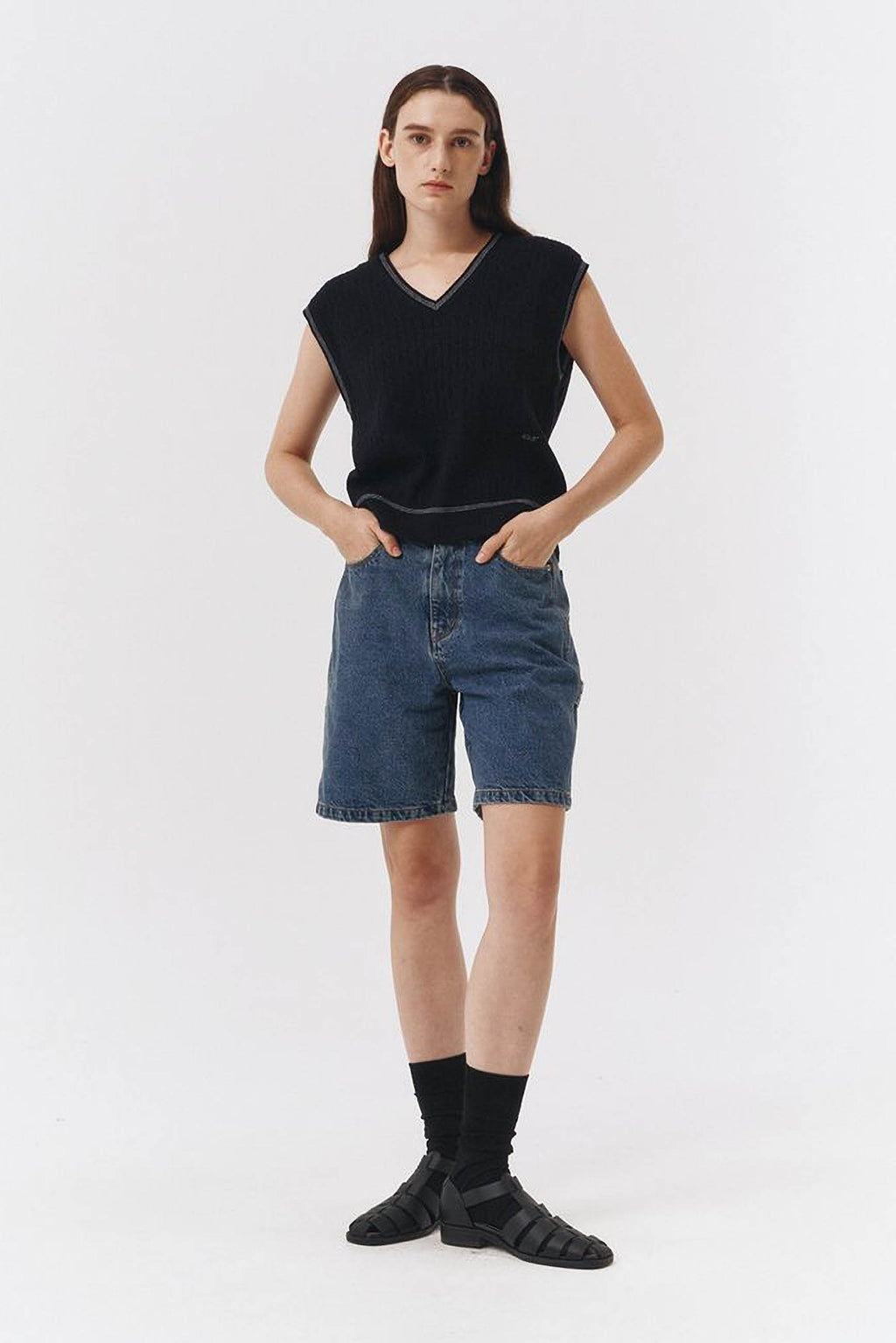 Loose Denim Shorts - classic blue