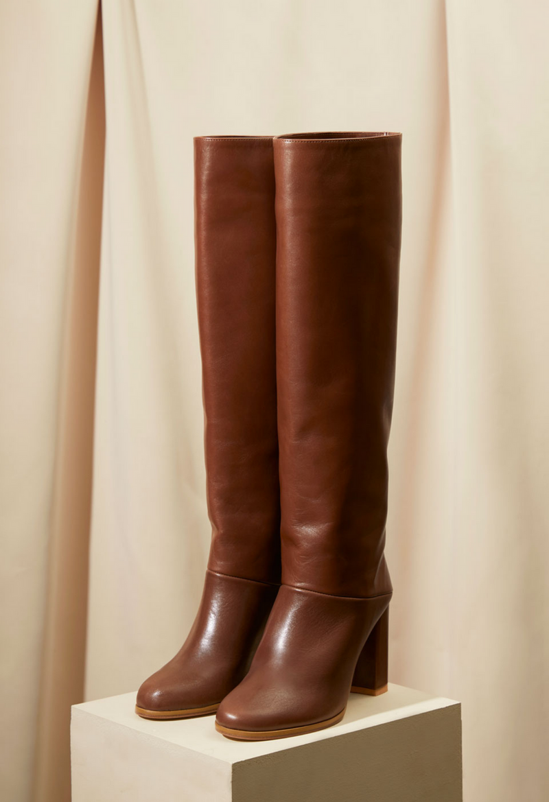 Cognac knee high leather boots clearance
