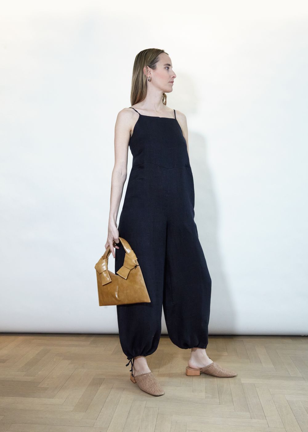 MISSING YOU ALREADY - Linen Strap Jogger Jumpsuit - black