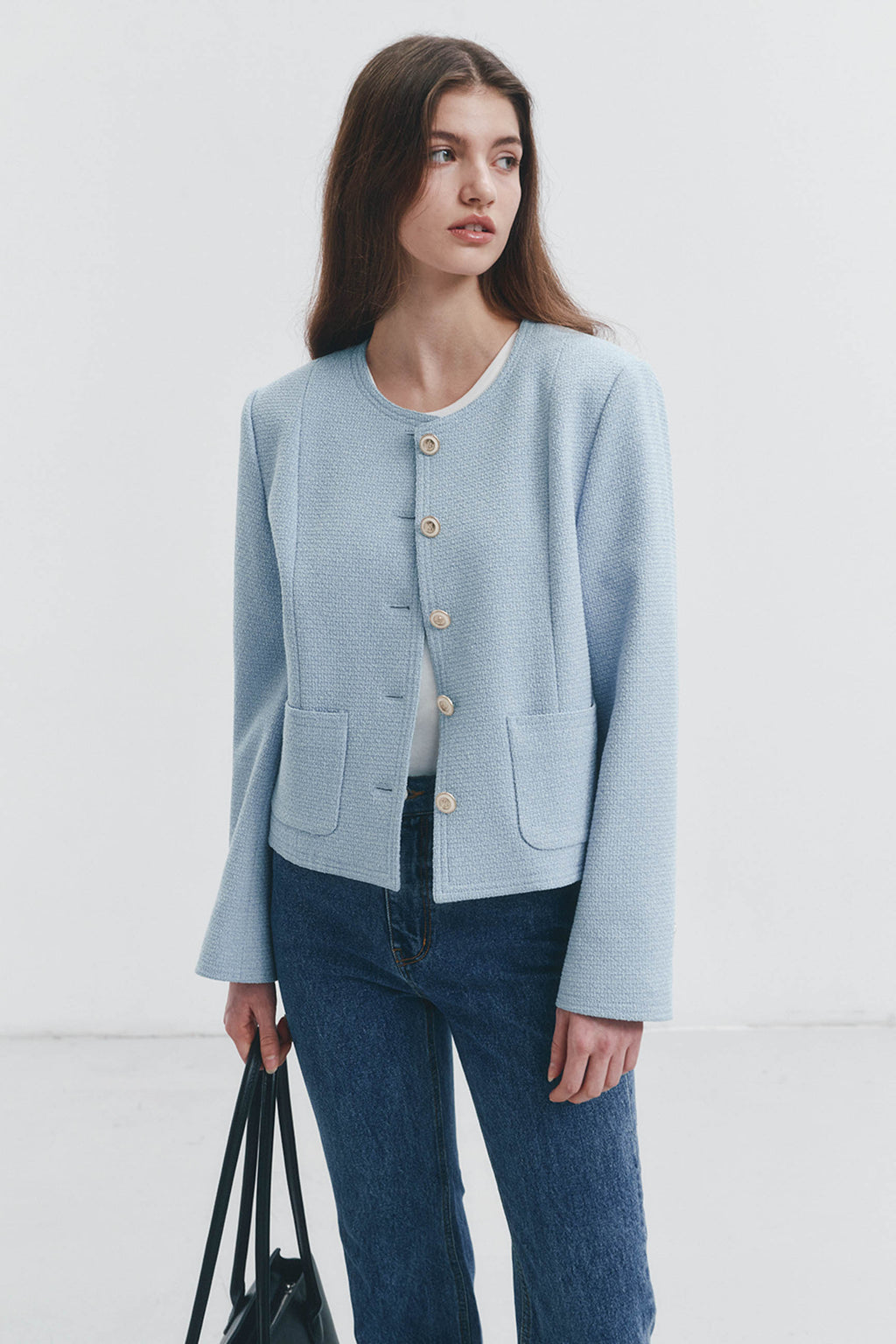 Light Classic Tweed Jacket - Light blue