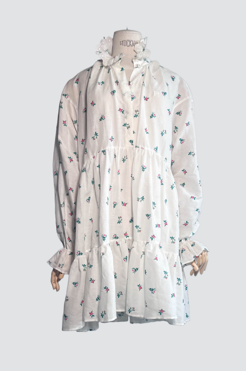 Ruffle Dress - White Flower Print