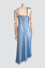 Schräg geschnittenes Jeanskleid mit Fransen - Hellblau