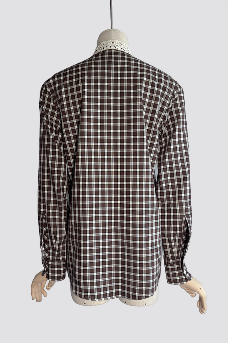 Lace Collar Shirt - Brown Check