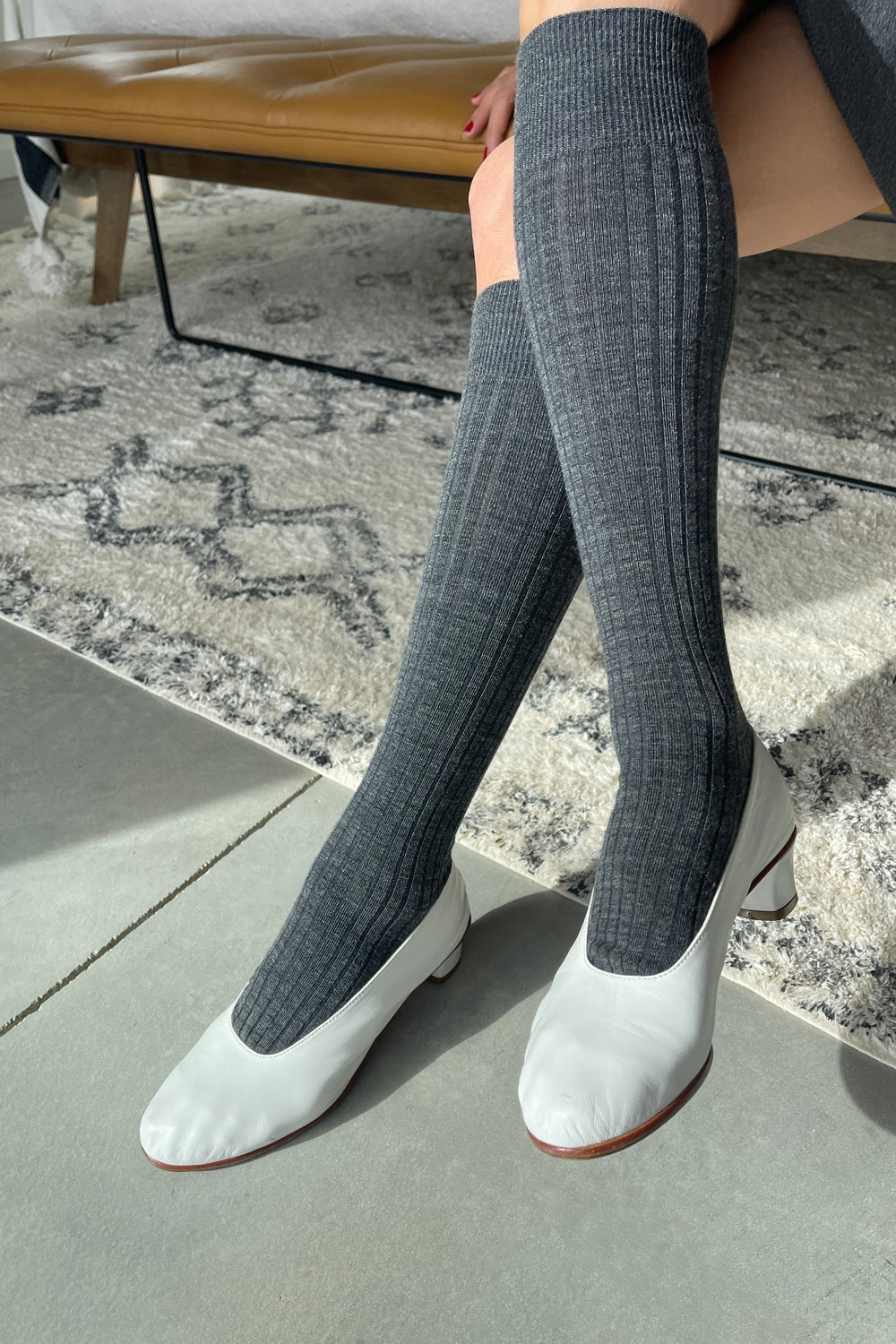 School Girl Socks (Merio Wool Blend) - Charcoal Melange