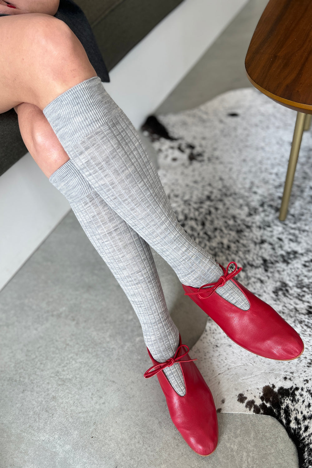 School Girl Socks (Merio Wool Blend) - Grey Melange