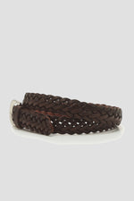 D-Buckle Woven Leather Belt - brown