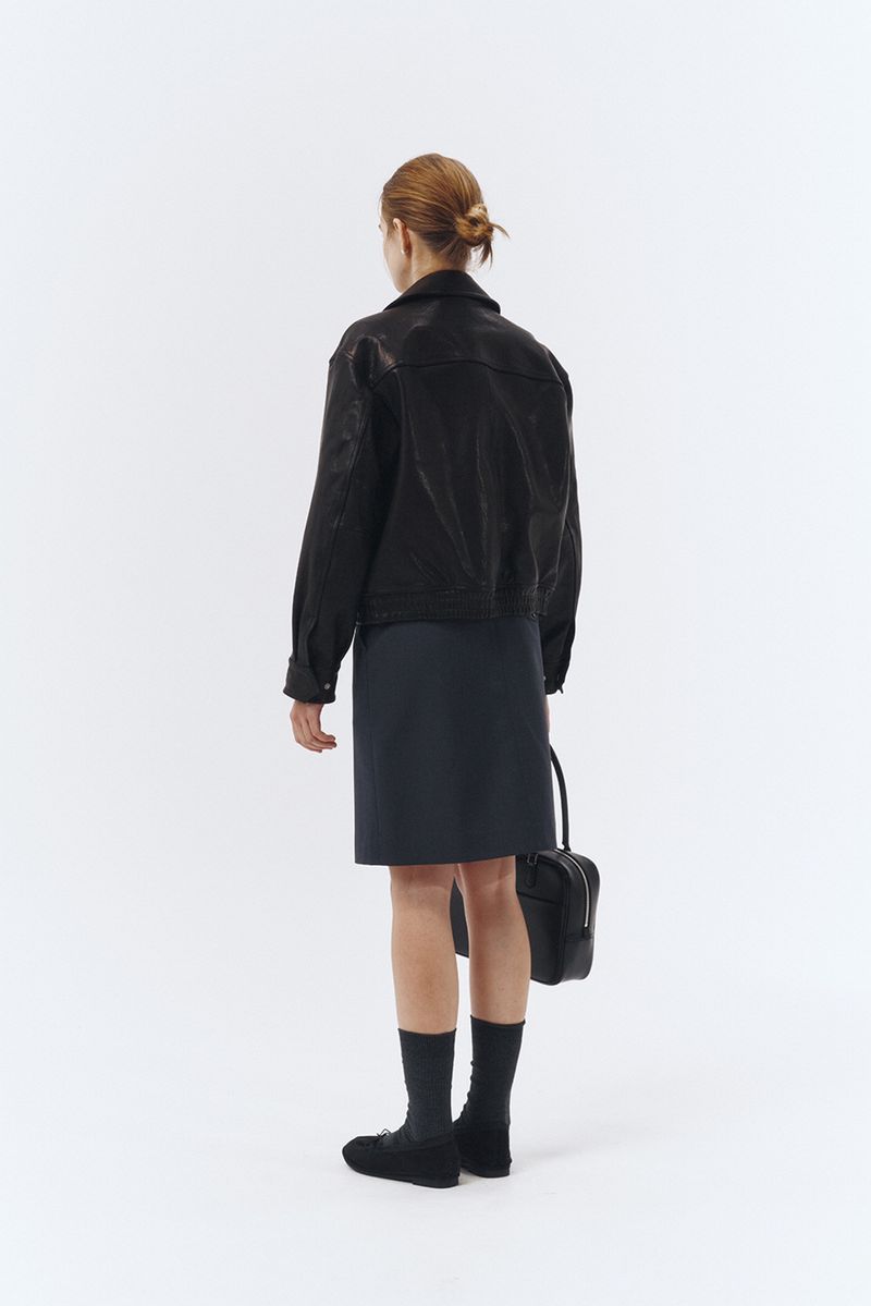 Unisex Italian Lambskin Leather Blouson - black