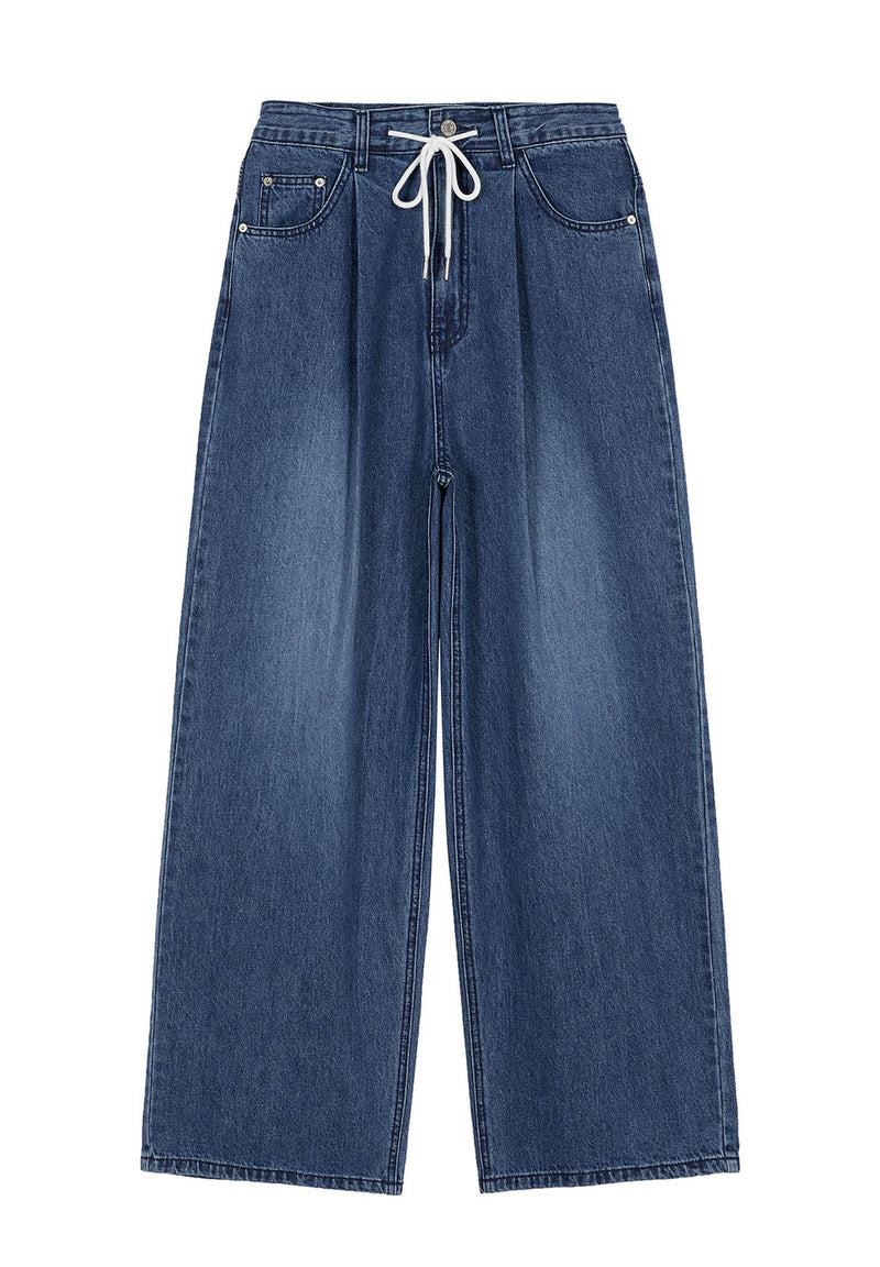 Tuck String Denim Pants - blue