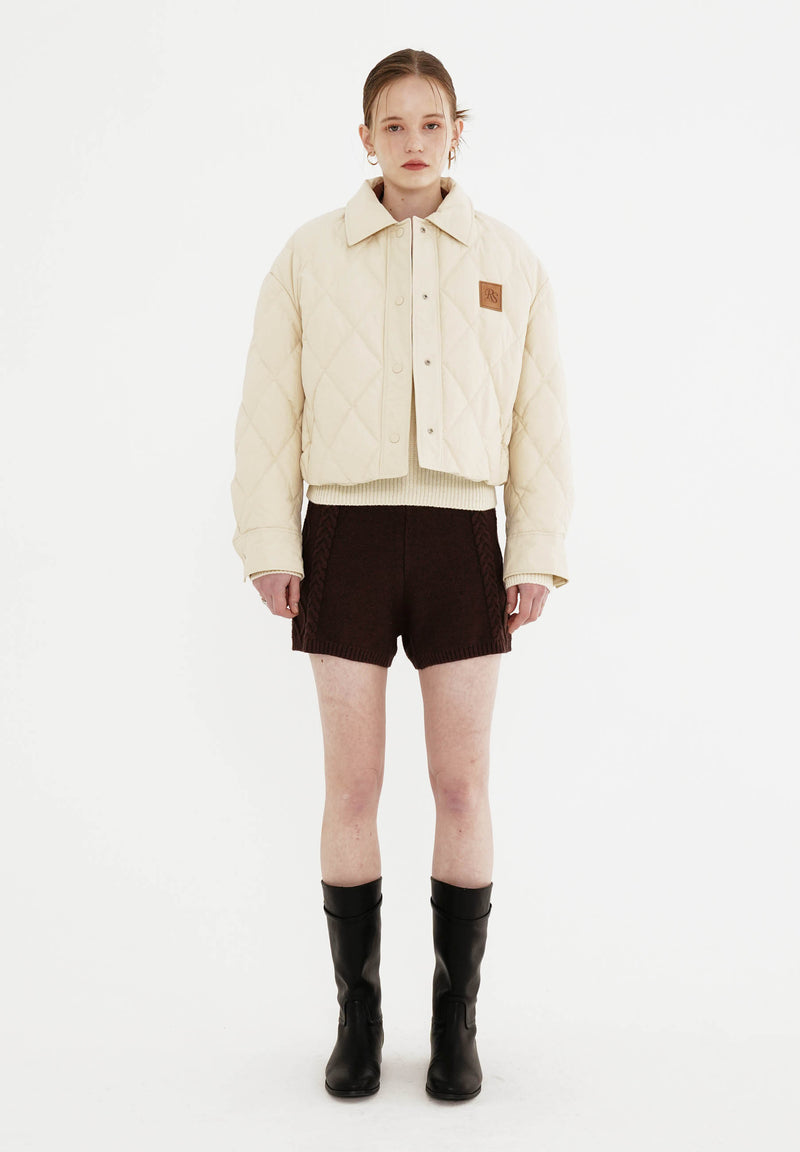 Quilted Cropped Down Jacket  - cream