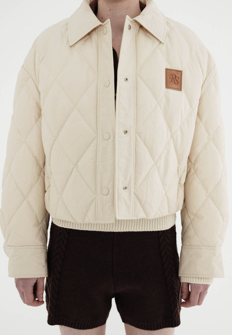 Quilted Cropped Down Jacket  - cream
