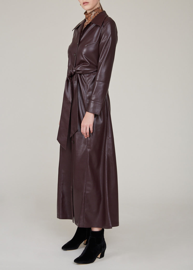 NANUSHKA - Tarot Long Sleeve Tie Front A-Line Dress - Aubergine