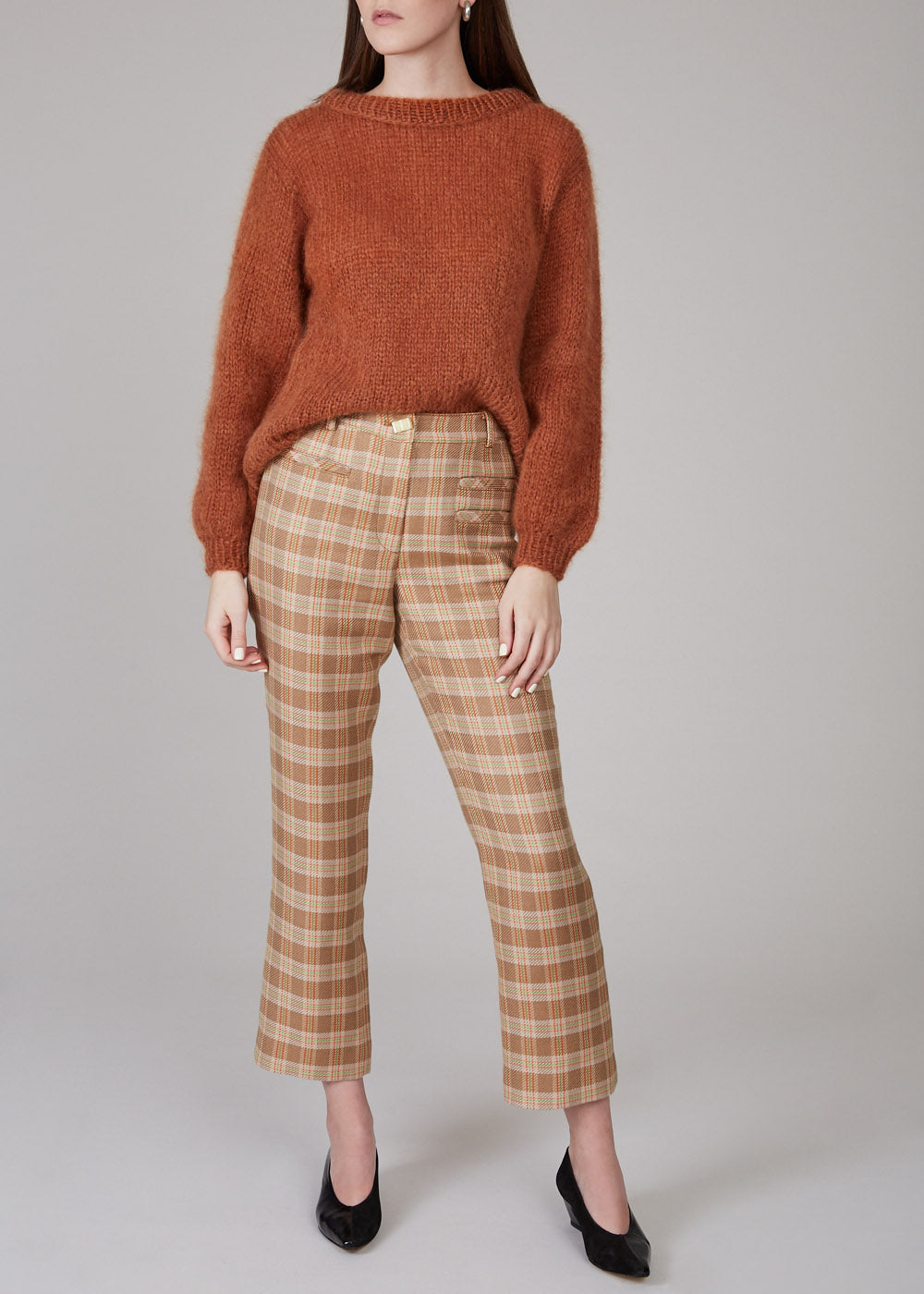 REJINA PYO - Finley pants - twill check camel/orange/green