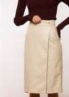 AERON - Brenda Wrap Pencil Skirt - Faux Leather - Eggshell