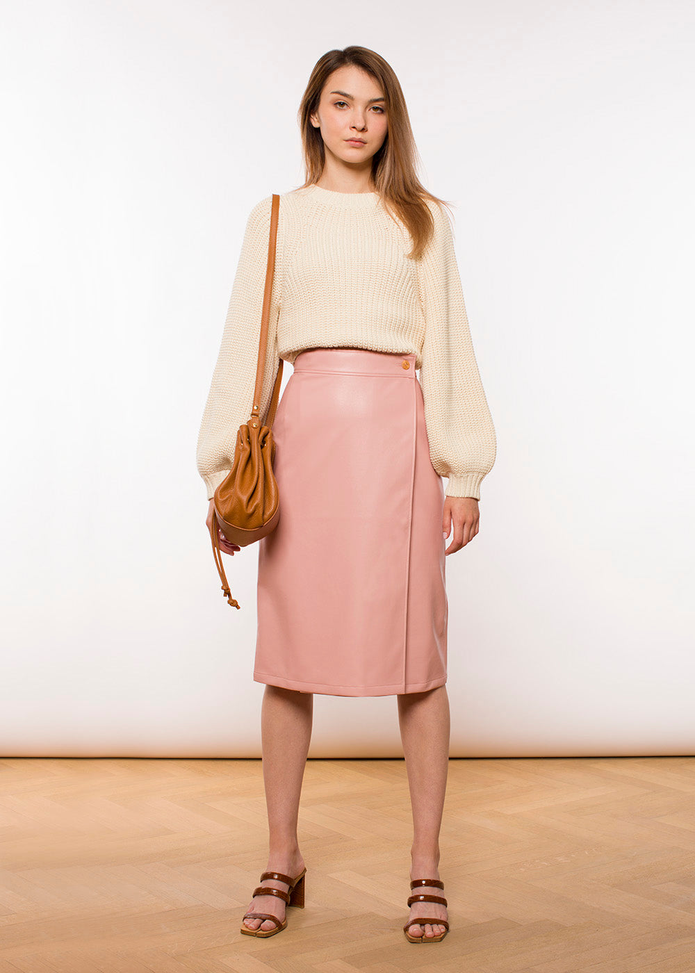 AERON - Brenda Wrap Pencil Skirt - Faux Leather - Rose