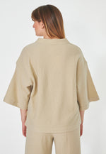 Wool stitch V-Neck Blouse - beige
