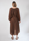 V-Neck Belted Dress - brown