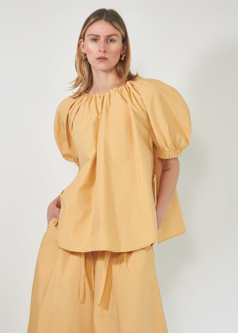 PUFF - SLEEVED COTTON BLOUSE - yellow / beige