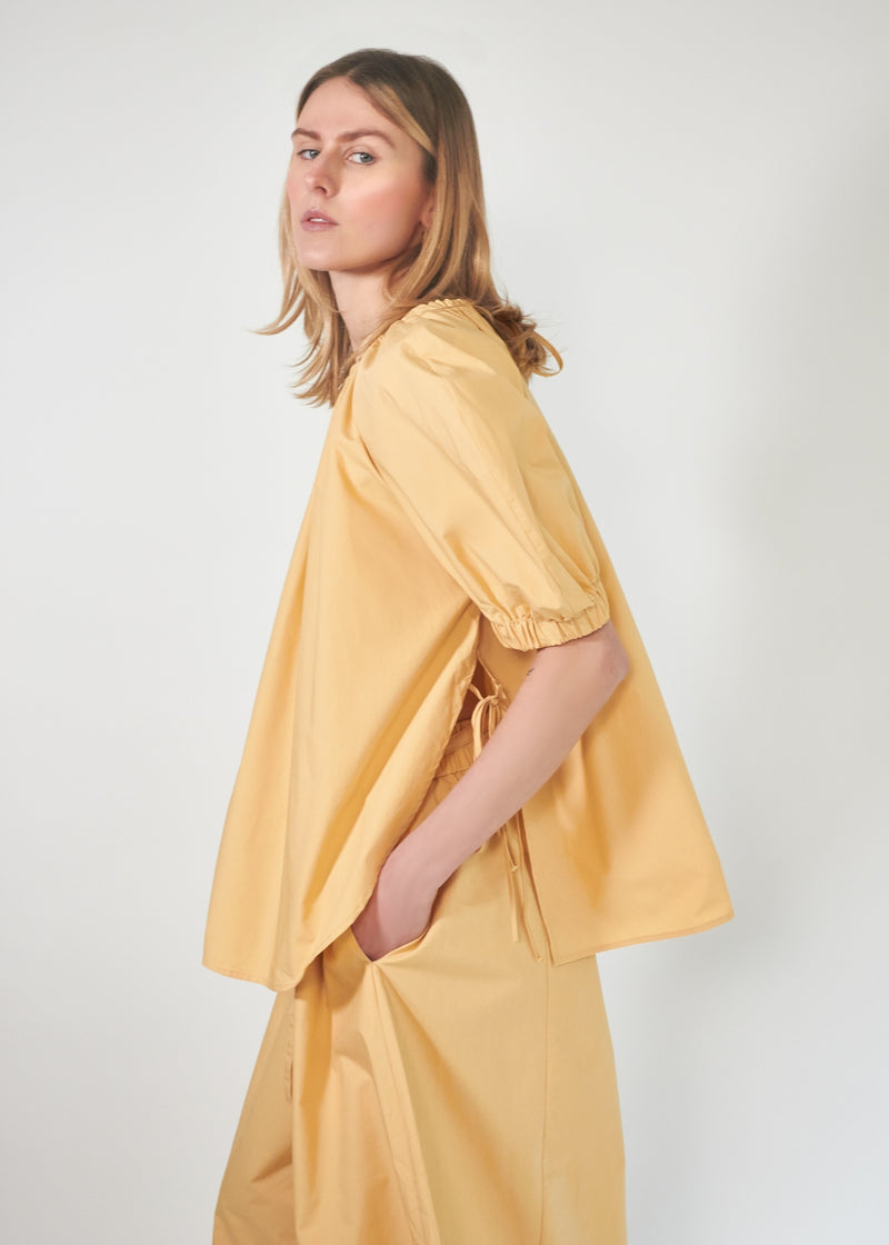 PUFF - SLEEVED COTTON BLOUSE - yellow / beige