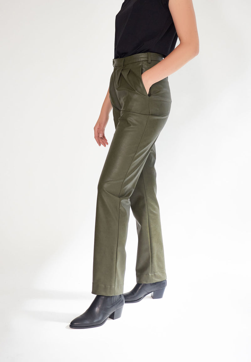 Record Leather Pants - Kaki Green