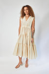 Shirring Tiered Dress - cream