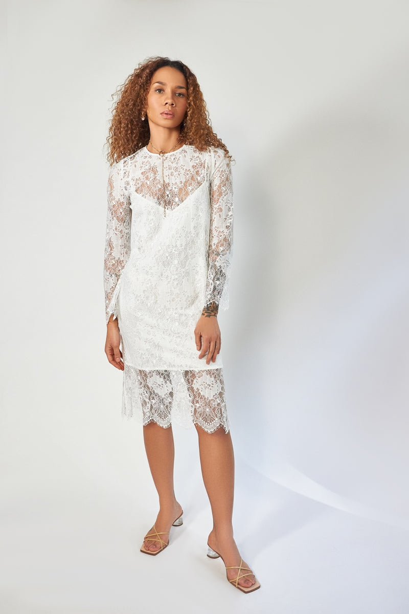 ROSEANNA Monza Guipure Dress - white lace