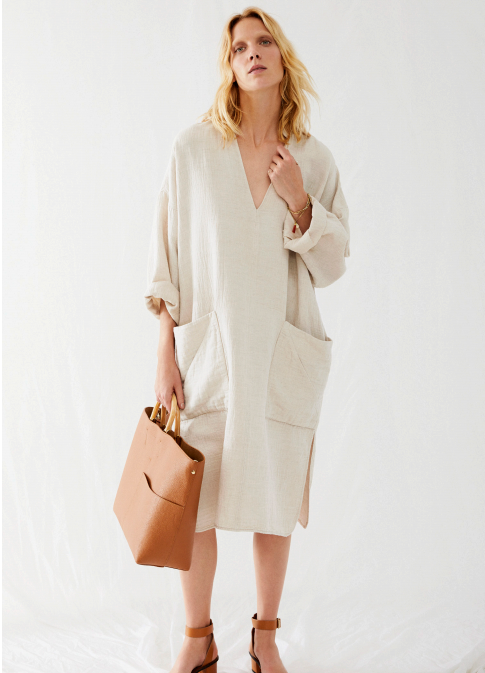 Pam deep V-neck dress - white sand