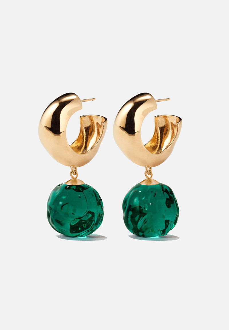 Small Cleo Earrings - Gold Vermeil / Glass - green
