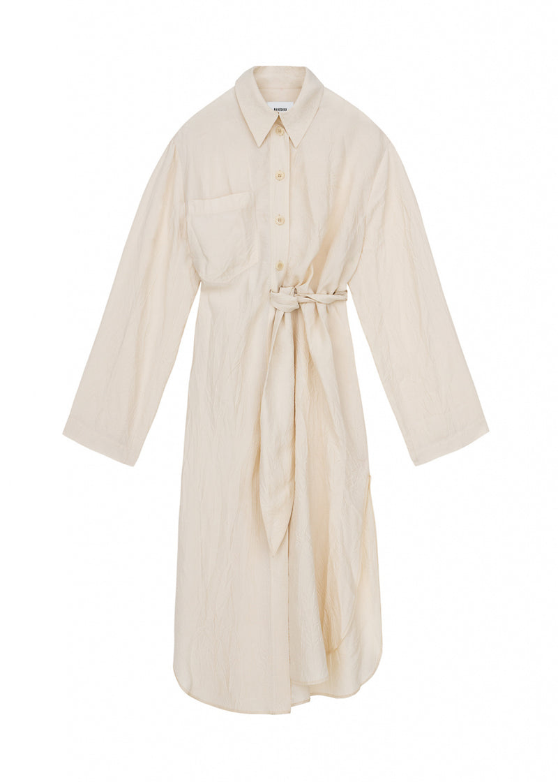 Mona twist tie asymmetric shirt dress - creme